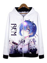 Re:Zero Starting Life In Another World White Rem Anime Cosplay Cotton Blend Hoodie