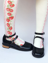 Zapatos de lolita de PU de puntera redonda Color liso negros 