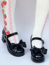 Chunky Heel schwarzem Armband Lolita Schuhe mit Schleife