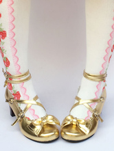 Gold Lolita Schuhe Chunky Heel Ankle Strap süße Lolita Pumpen Schuhe
