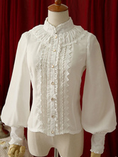 Sweet Lolita Blouse White Stand Collar Long Sleeve Lolita Shirt