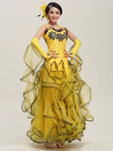 Ballroom Dance Dress Daffodil Tulle Ruffle Sleeveless Ballroom Dancing Costume