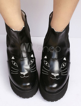 Lolita sapatos para street wear 3.5" com desenho de animal dedo do pé redondo PU de PU pretos 