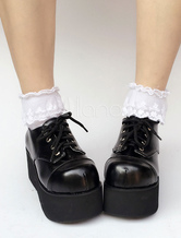 Lolita sapatos para street wear 3.1" cor sólida dedo do pé quadrado PU de PU pretos 
