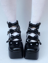 Sweet Lolita Shoes Black Bow Platform Lolita Pumps