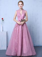 Abendkleider Designender Ausschnitt Hochzeit A-Linie- Abendkleider mit Rückenausschnitt Satingewebe Formelle Kleider ärmellos mit Schnürung