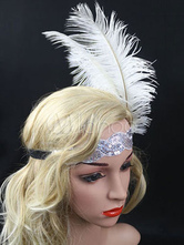 Faschingskostüm Hut Kostüm und Flapper-Style für Party Kopfschmuck Feder und Damen in Weiß 