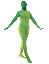 Costume Lycra spandex Zentai costume vert deux tons complet du corps féminin Déguisements Halloween