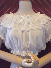 Sweet Lolita Tops hauts à manches courtes en mousseline de soie blanc dentelle volants Lolita Déguisements Halloween