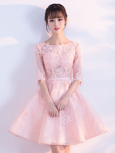 Soft Pink Homecoming Dress 2021 lace Applique Short Prom Dresses 2024 Half Sleeve Party Dress