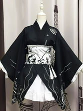 Japanese Anime Girls' Kawaii Kimono Cosplay Costume Black Kimono