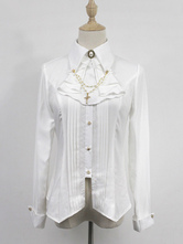 Blusa de lolita de poliéster de cuello vuelto con manga larga Color liso con pliegues gótica