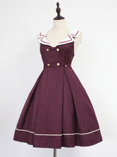 Classic Lolita Dress Neverland Morning Star Idol Academy JSK Burgundy Stripe Sailor Collar Lolita Jumper Skirt Original Design