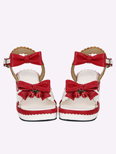 Lolita Sandalen mit Schleife und Kailabsatz Strawberry Bell Bows  in Weiß 