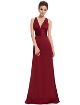 Burgundy Evening Dresses Sexy V Neck Mother's Dress Ruched Waist Twisted Chiffon Floor Length Formal Dress