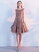 Sequin Party Dress Amber Lace Sleeveless Homecoming Dresses Round Neck A Line Sash Cocktail Dresses