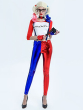 Harley Quinn Costume Red Cosplay Women's Two Tone Pants With Top And Choker
