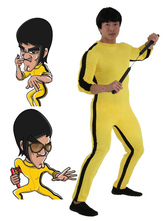 Halloween Kostüm Bruce Lee Cosplay Herren Karneval Kostüm Gelb Overall Fasching Kostüm