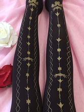 Gothic Lolita Strumpfhose mit schwarzem Samt bedruckt Lolita Strumpfhose