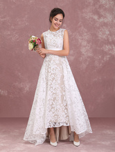 Champagne Wedding Dresses Lace High Low Beach Bridal Dress Pleated Sash Asymmetrical Wedding Gown Free Customization