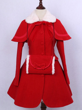 Lolita Manteau hiver avec cape et noeud col à revers bicolore classique manches longues en laine mélangée Tea party Déguisements Halloween