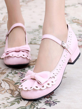 Sweet Lolita Shoes Round Toe Chunky Heel Bows Cut Out Pink Lolita Shoes