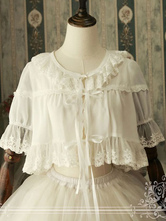 Copertura Lolita tradizionale parte superiore con scollo tondo mezze maniche Primavera bianca Tea party pieghettature in chiffon con casacca 