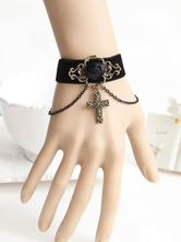 Gothic Lolita Pulsera Velour Chains Metal Detalles Black Lolita Accessories