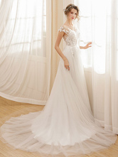 Beach Wedding Dress Ivory Flowers Applique Illusion Open Back Summer Bohemian Bridal Gowns Free Customization