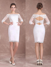 Ivory Short Wedding Dresses Sheath Lace Off-The-Shoulder Half Sleeve Illusion Knee Length Column Bridal Dress Free Customization