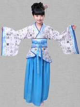 Costume d'Halloween de l'enfants chinoise de Toussaint pour fille en Rayonne Jupe Tissu de satin bleue Ensemble 