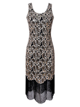 1920s Fashion Costume Flapper Dress Great Gatsby Vintage Black Sequined Tassels 20s PartyDress