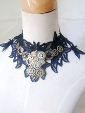 Collar de Lolita de Steampunk Detalle de metal de encaje Collar de dos tonos de Lolita