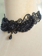 Классический Lolita ожерелье кружева Бисероплетение Цветочный черный Lolita Choker