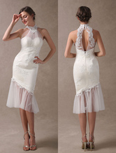 Robe de mariée courte tissue de satin zip sur dos longueur cheville robe de mariage