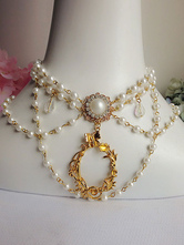 Lolita collana bianca dolce bicolore Tea party con decori in metallo&perle in lega d'acciaio 