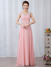 Lange Prom Kleider 2024 Soft Pink Party Kleider Chiffon Keyhole Spitze Applique Perlen bodenlangen Abendkleid
