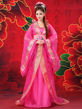 Traje chinês Feminino Tradicional Rosa Chiffon Mulheres Hanfu Vestido Roupas Da Dinastia Tang Antiga 3 Peças