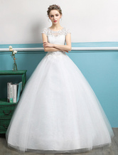 Принцесса Свадебные платья Бальное платье Кружева из бисера Ivory Tulle Floor Length Bridal Dress