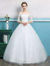 Vestidos de novia de la princesa 2024 Ball vestidos de hombro Rhinestones de encaje Tulle piso de marfil vestido de novia