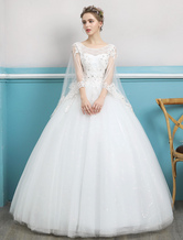 Princess Ball Gown Wedding Dresses Lace Ivory Beading Backless Floor Length Bridal Dress