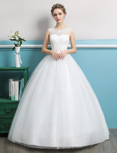 Princess Ball Gown Wedding Dresses 2024 Tulle Backless Ivory Beading Floor Length Bridal Dress 