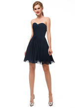 Dark Navy Bridesmaid Dresses Short Strapless Chiffon Sweetheart Mini Homecoming Party Dress Free Customization