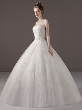 Принцесса бальное платье свадебные платья без бретелек кружева аппликация из бисера Ivory Maxi свадебное платье