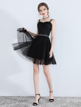 Little Black Dresses Tulle Short Prom Dress Straps Cute Homecoming Dress