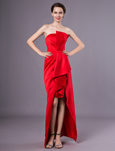 Cocktailkleider Satin Red Asymmetrische Hülle Plissee Hochzeitsgast Kleid