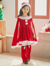 サンタコスプレ衣装 レッド キッズ用 クリスマス コスチューム ポリエステル コスチューム クリスマス ショーツ ドレス 帽子 ホリデーコスチューム