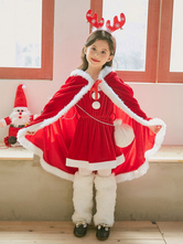 サンタコスプレ衣装 レッド クリスマス 女の子用 コスチューム クリスマス ポリエステル コスチューム キッズ用 マント バイカラー ホリデーコスチューム