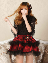 Jupe Lolita rouge à carreaux et à carreaux à volants et noeud classique Lolita SK Déguisements Halloween