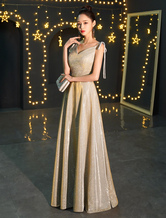 Prom Dresses Long Sequin Champagne V Neck Maxi Formal Gowns Free Customization